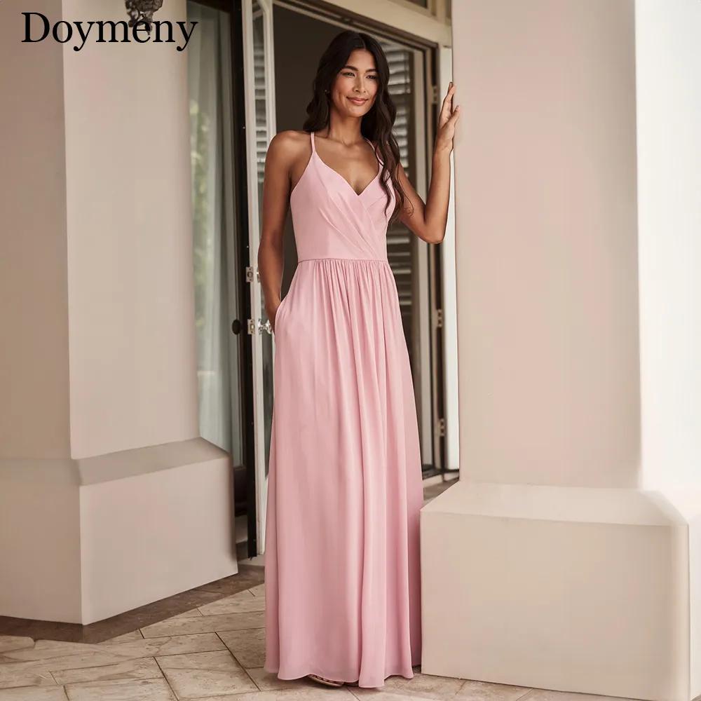 Doymeny 웨딩 파티 드레스, 인기있는 2023 A 라인 V-넥 클래식 드레스, 새틴 우아한 가운, 여름